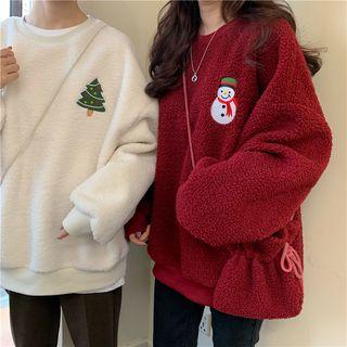 Embroidered Fleece Loose-fit Pullover + Crossbody Bag