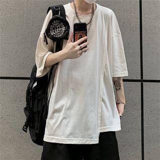 Asymmetric Plain Elbow-sleeve T-shirt