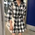 Plaid 3/4 Sleeve Playsuit Plaid Playsuit - One Size