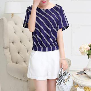 Short-sleeve Cutout-back Striped Top