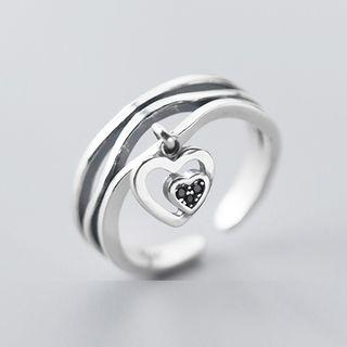 Heart Layered Open Ring Silver - One Size