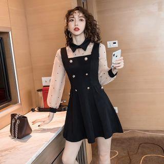 Long-sleeve Dotted Panel Min Collared Dress