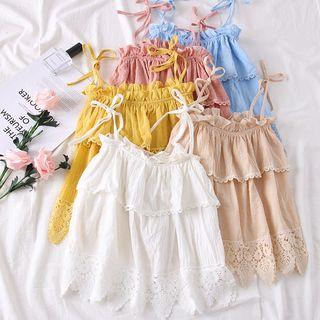 Embroidered Lace-trim Plain Top