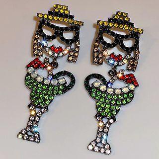 Cartoon Rhinestone Dangle Earring 1 Pair - Earrings - Green - One Size