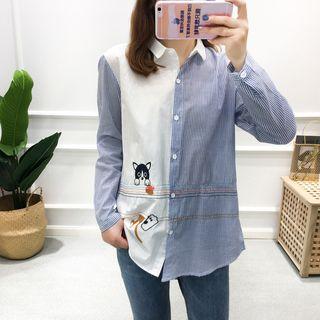 Cat Printed Striped Color Block Blouse