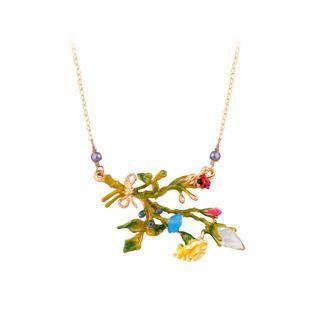 Fashion Elegant Plated Gold Enamel Flower Ladybug Cubic Zirconia Necklace Golden - One Size