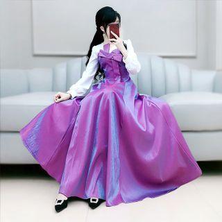 Mock Two-piece Long-sleeve Two Tone A-line Dress