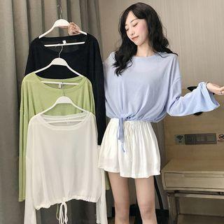 Drawstring Oversize Long-sleeve T-shirt