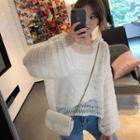 Hooded Pointelle Knit Sweater