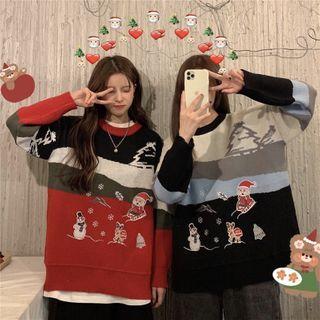 Round-neck Christmas Print Knit Sweater