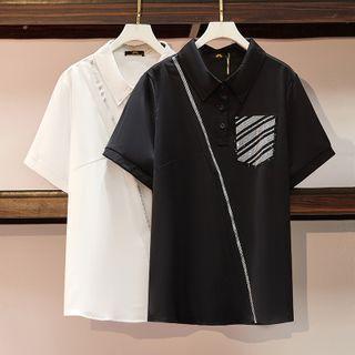 Short Sleeve Rhinestone Detail Polo Shirt