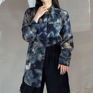 Long Sleeve Tie-dye Chiffon Shirt As Shown In Figure - One Size