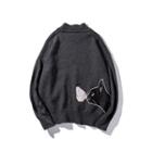 Couple Matching Mock Neck Cat Appliqued Sweater