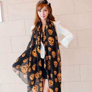 Skull Print Chiffon Scarf