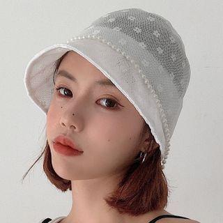 Beaded Trim Floral Print Bucket Hat