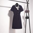 Short-sleeve / 3/4-sleeve Tie-neck Mini Shift Dress