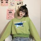 Long-sleeve Shark Print Sweatshirt