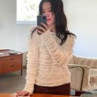 Long-sleeve Layered T-shirt Beige - One Size