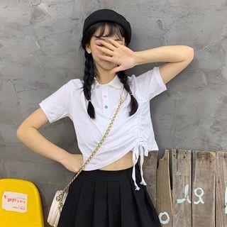 Short-sleeve Drawstring Side Polo Shirt