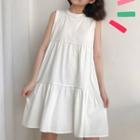 Sleeveless Plain Dress White - One Size