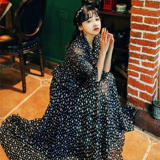 Star Print Elbow-sleeve A-line Midi Dress
