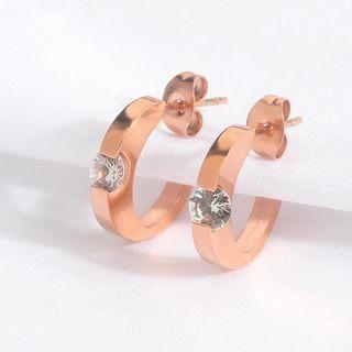 Stainless Steel Rhinestone Open Hoop Earring 1 Pair - 481 - Earrings - One Size