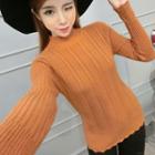 Scallop Hem Long Sleeve Knit Top