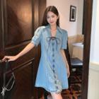 Short-sleeve Lace Up Denim Mini Sheath Dress