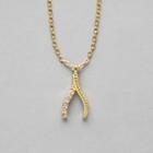 925 Sterling Silver Rhinestone Pendant Necklace Gold - One Size