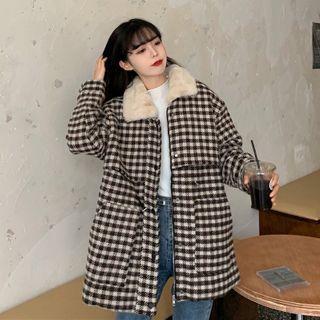 Fluffy Collar Plaid Jacket