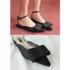 Bow Ankle-strap Pointy Mesh Flats