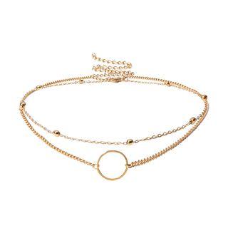 Hoop & Metal Bead Layered Necklace 1974 - Gold - One Size