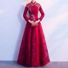 Long-sleeve Embroidered Lace Evening Gown
