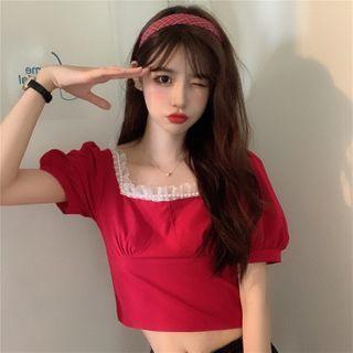 Puff-sleeve Embellished Chiffon Top