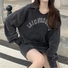 Lettering Print Collared Sweatshirt / Mini Fitted Skirt