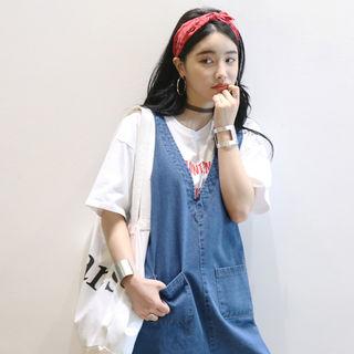 V-neck Sleeveless Denim Playsuit Blue - One Size