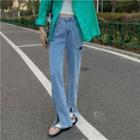 Distressed Slit High-waist Jeans