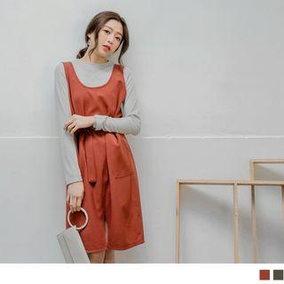 U Neck Tie-waist Pinafore Dress