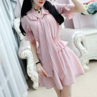Tie-neck Short-sleeve Playsuit