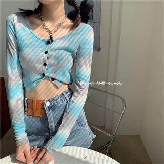 Long-sleeve Buttoned Tie Dye Top As Shown In Figure - One Size