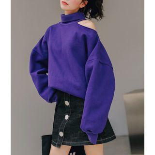 Turtle-neck Cutout-detail Pullover Purple - L