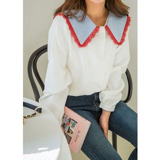 Tall Size Color-block Collard Blouse