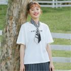 Set: Short-sleeve Letter Print T-shirt + Lettering Scarf