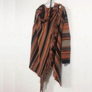Striped Tassel Open Front Cardigan