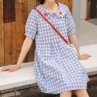 Plaid Short-sleeve Collared A-line Dress