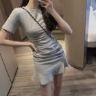 Short-sleeve Gathered Mini Dress