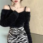 Fluffy Sweater / Zebra Print Mini Fitted Skirt