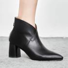 Chunky-heel Pointy-toe Genuine Leather Ankle Boots