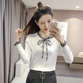 Floral Trim Mock Two-piece Knit Top