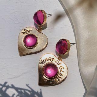 Non-matching Alloy Resin Heart Dangle Earring